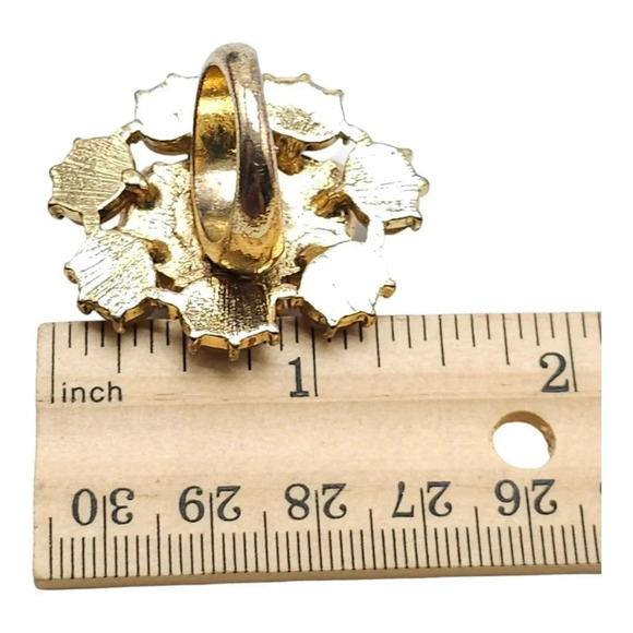 Yellow Orange Acrylic Cocktail Ring Gold Tone Vintage Size 6.25 - Picture 6 of 6